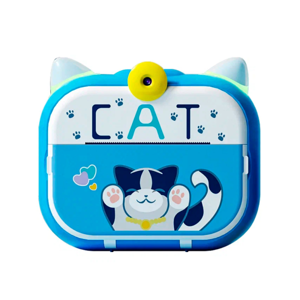 Детская камера Kid Joy Print Cam P13 с картинкой кота, синяя